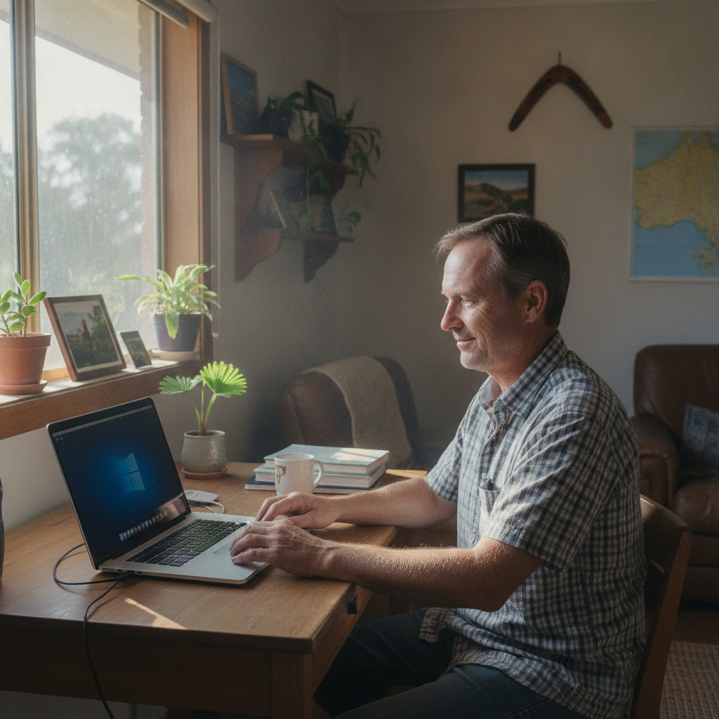 Professional computer clean-out in South Stirling (6324) — a happy Western Australia resident at home with a spotless, fast, quiet machine