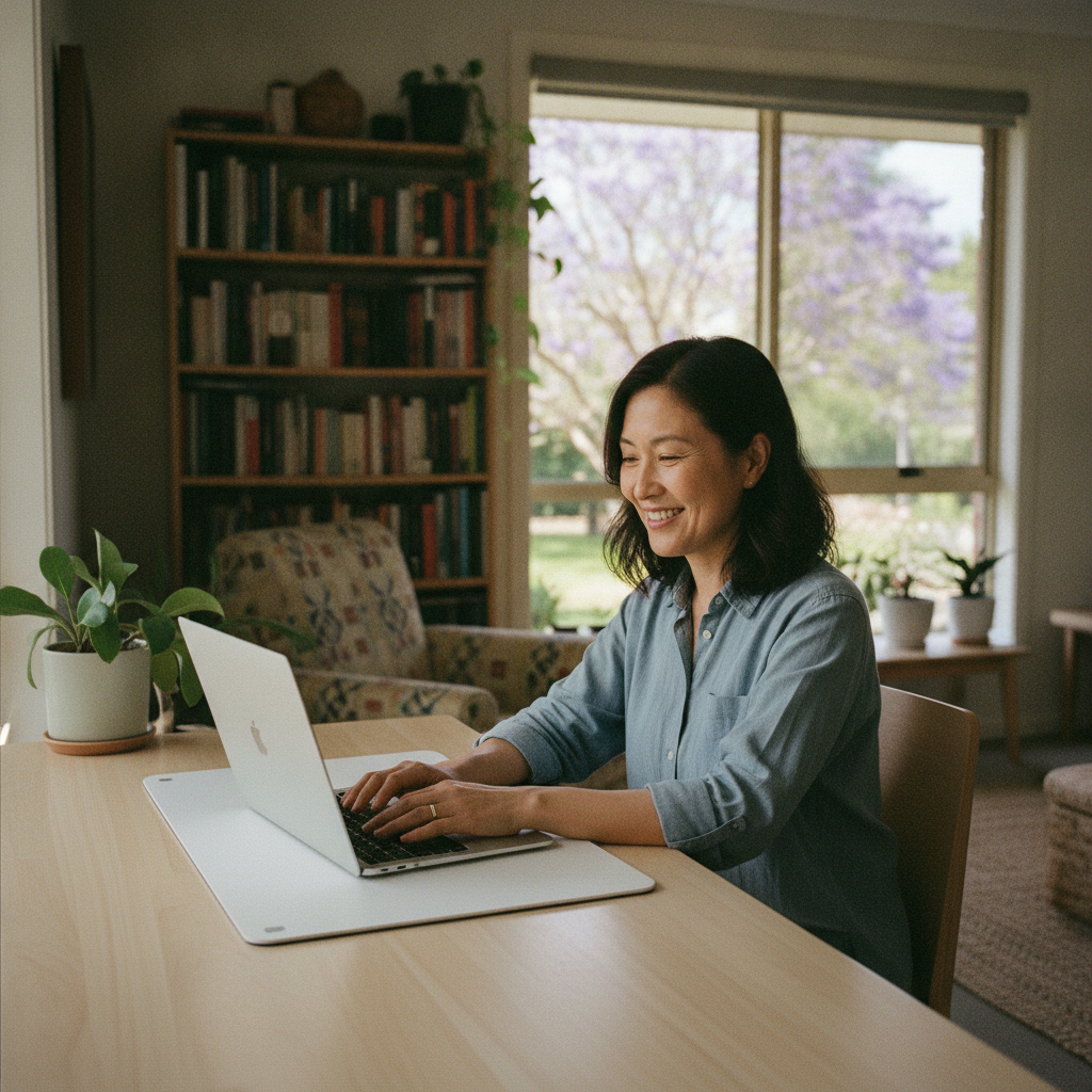 Professional computer clean-out in Springvale (2650) — a happy New South Wales resident at home with a spotless, fast, quiet machine