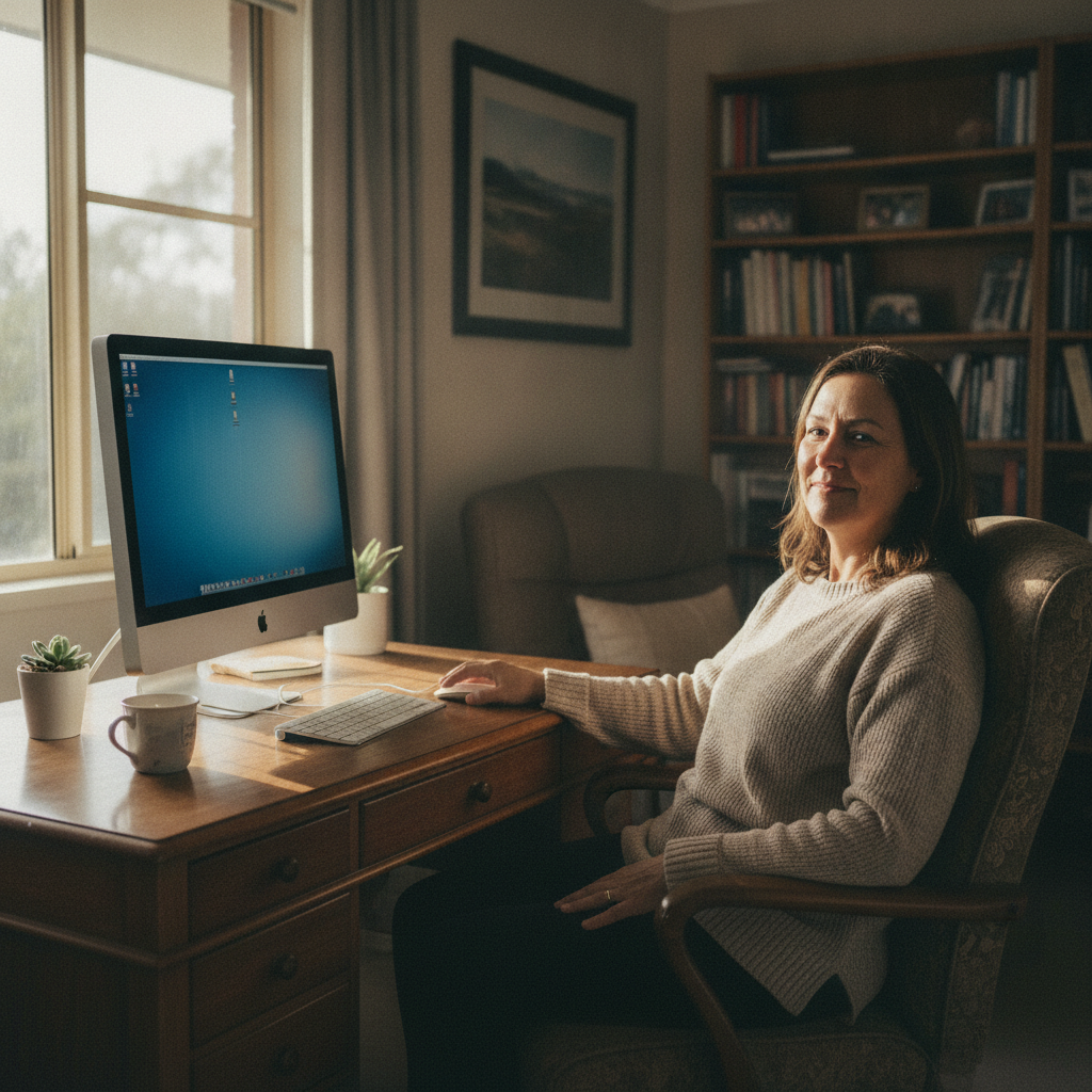 Professional computer clean-out in St Albans (2775) — a happy New South Wales resident at home with a spotless, fast, quiet machine