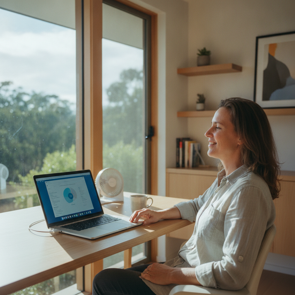 Professional computer clean-out in St Ives Chase (2075) — a happy New South Wales resident at home with a spotless, fast, quiet machine