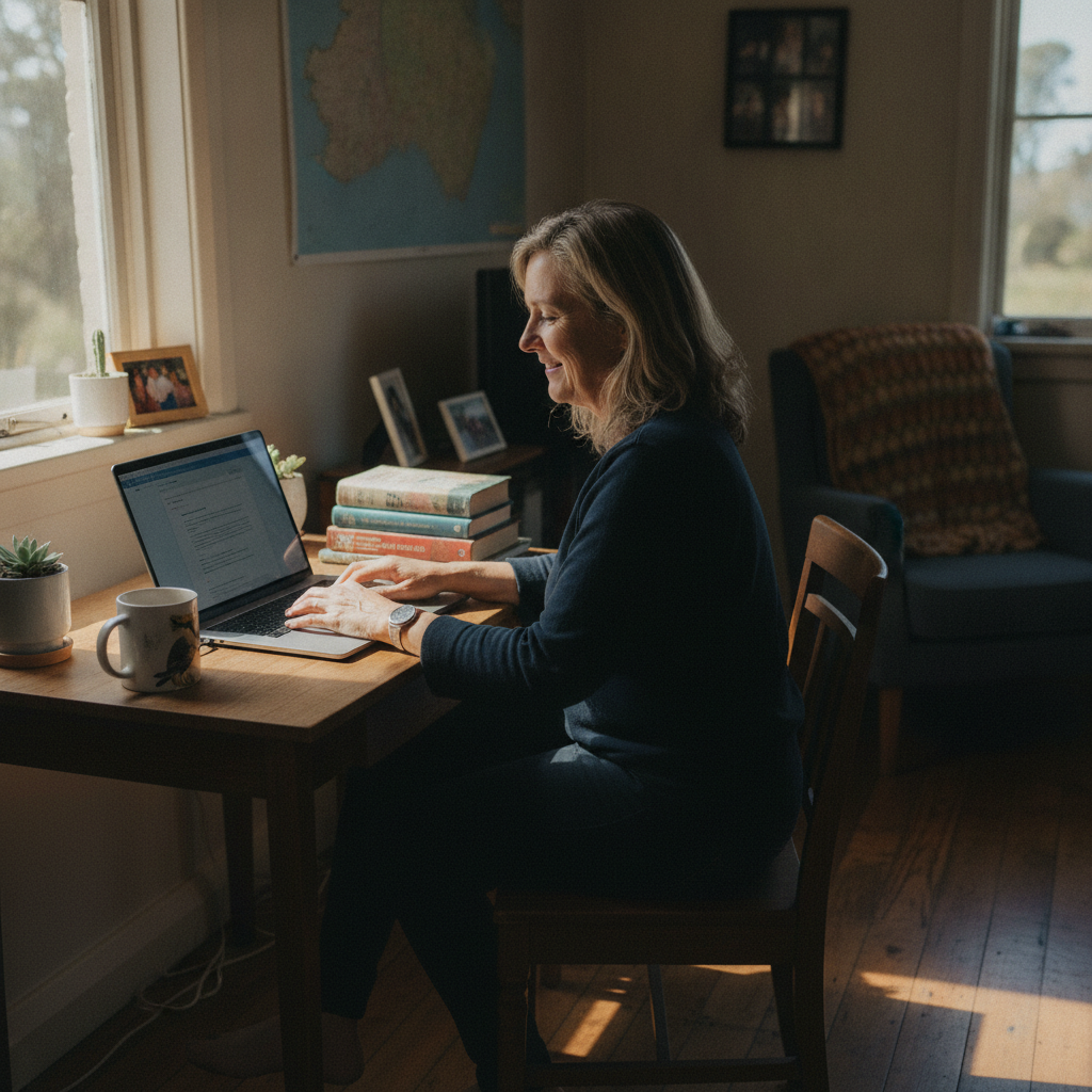 Professional computer clean-out in St Leonards (7250) — a happy Tasmania resident at home with a spotless, fast, quiet machine