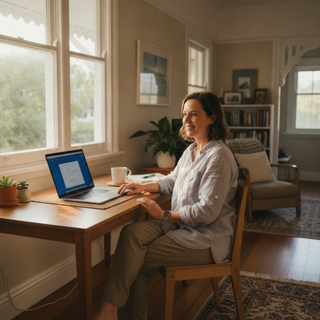 Professional computer clean-out in St Lucia (4067) — a happy Queensland resident at home with a spotless, fast, quiet machine