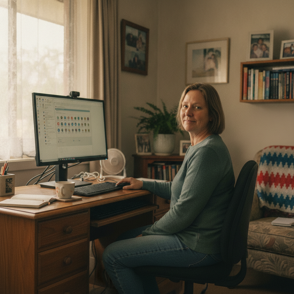 Professional computer clean-out in St Marys East (2760) — a happy New South Wales resident at home with a spotless, fast, quiet machine
