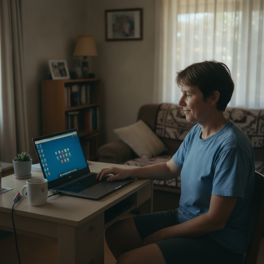 Professional computer clean-out in St Marys South (2760) — a happy New South Wales resident at home with a spotless, fast, quiet machine