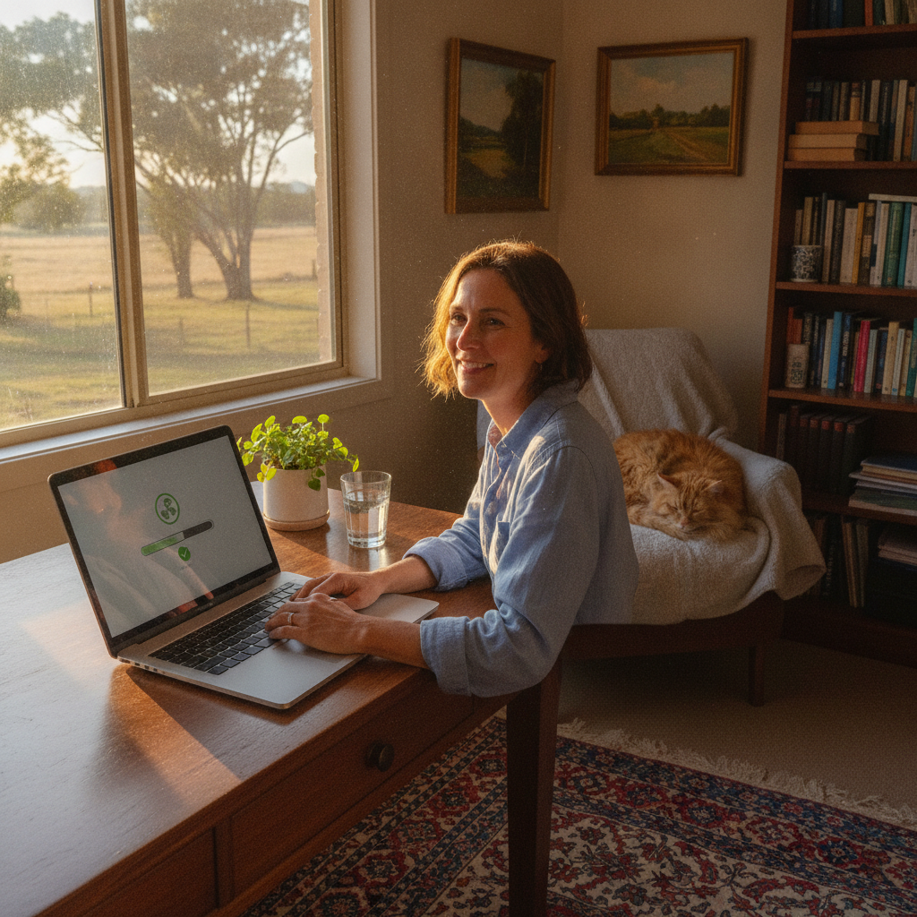 Professional computer clean-out in Stanborough (2360) — a happy New South Wales resident at home with a spotless, fast, quiet machine