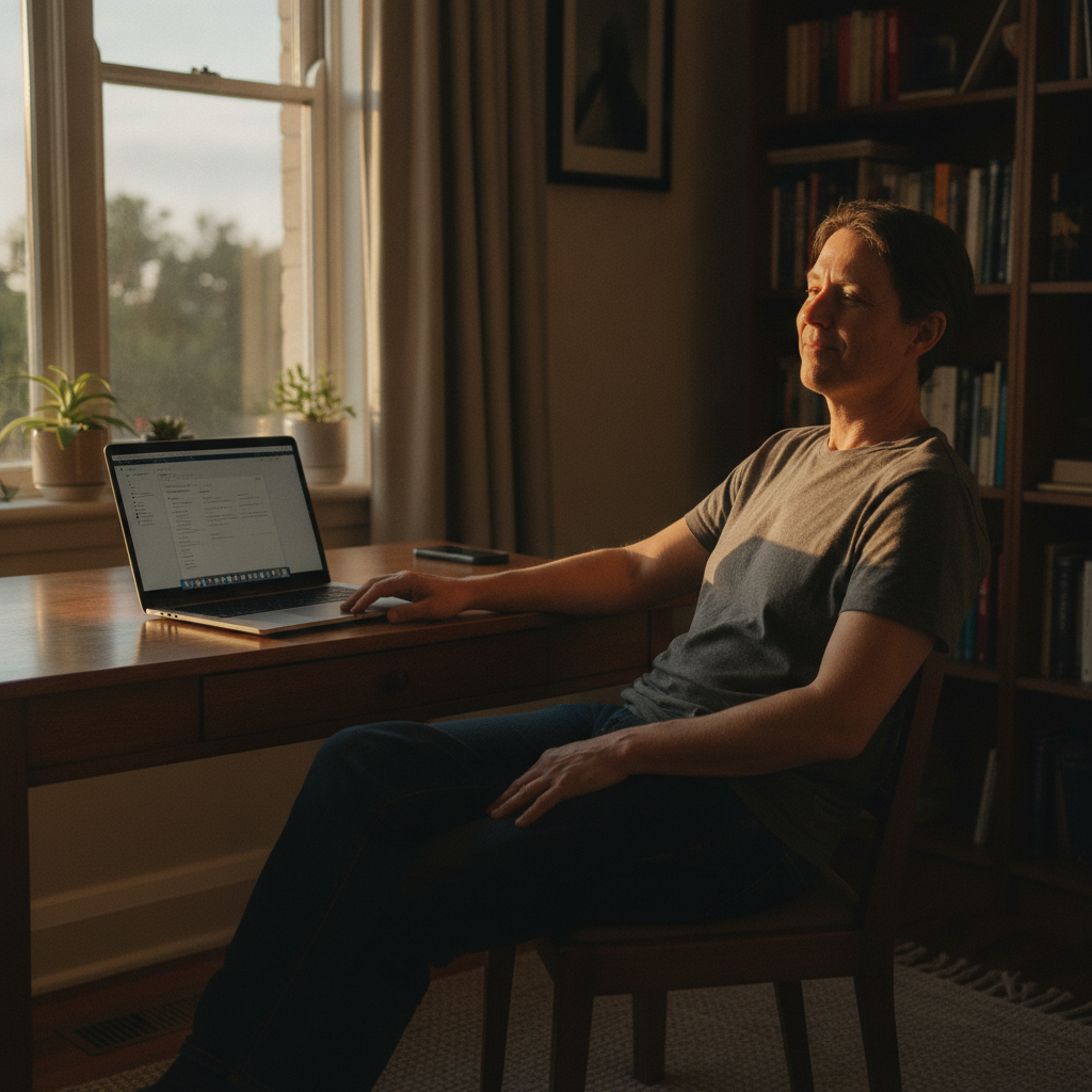 Professional computer clean-out in Stanmore (2048) — a happy New South Wales resident at home with a spotless, fast, quiet machine