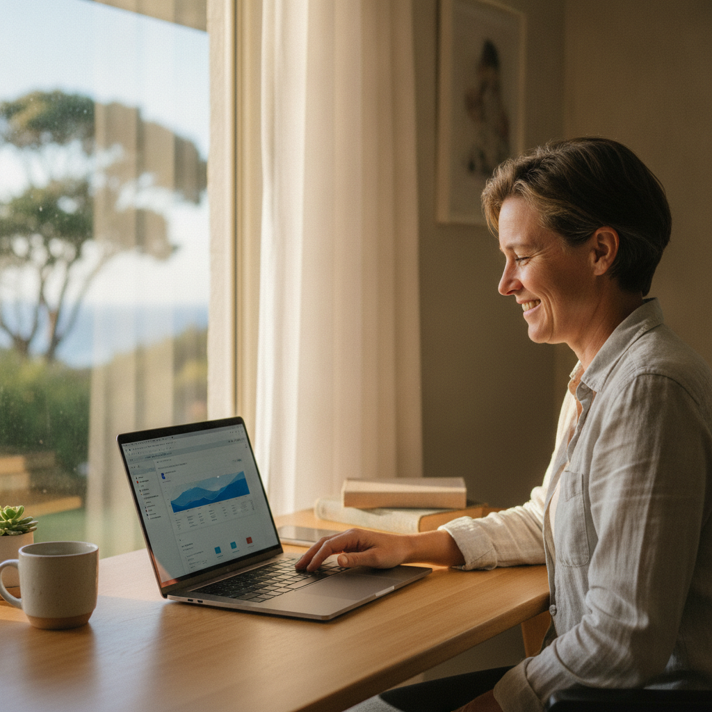 Professional computer clean-out in Stanwell Park (2508) — a happy New South Wales resident at home with a spotless, fast, quiet machine