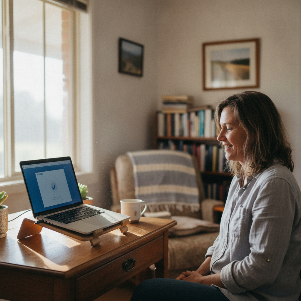 Professional computer clean-out in Stony Crossing (2734) — a happy New South Wales resident at home with a spotless, fast, quiet machine
