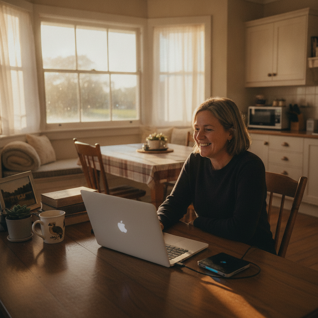 Professional computer clean-out in Stubbo (2852) — a happy New South Wales resident at home with a spotless, fast, quiet machine