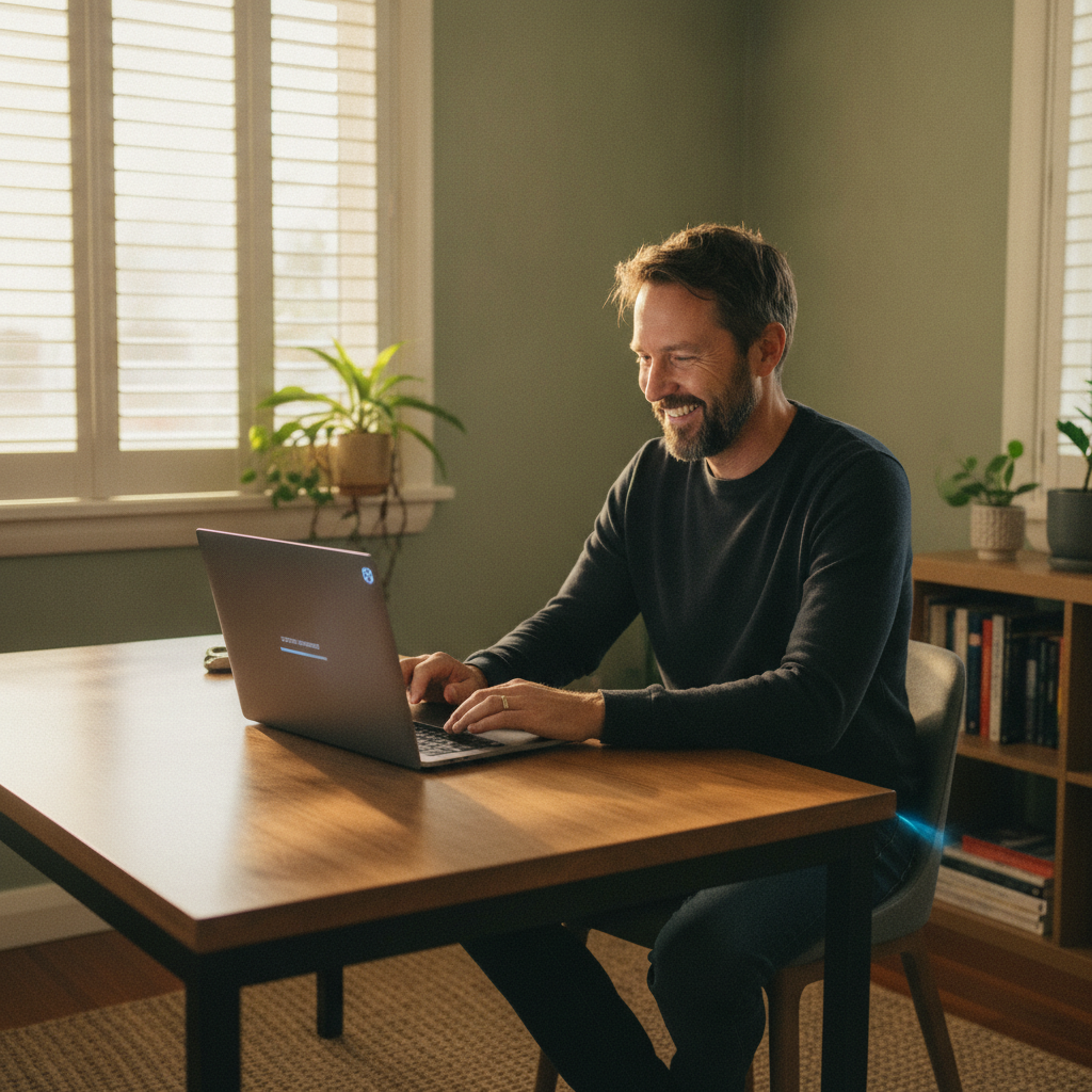 Computer cleaning across New South Wales — a local resident at home with a clean, fast, dust-free computer running cool and quiet