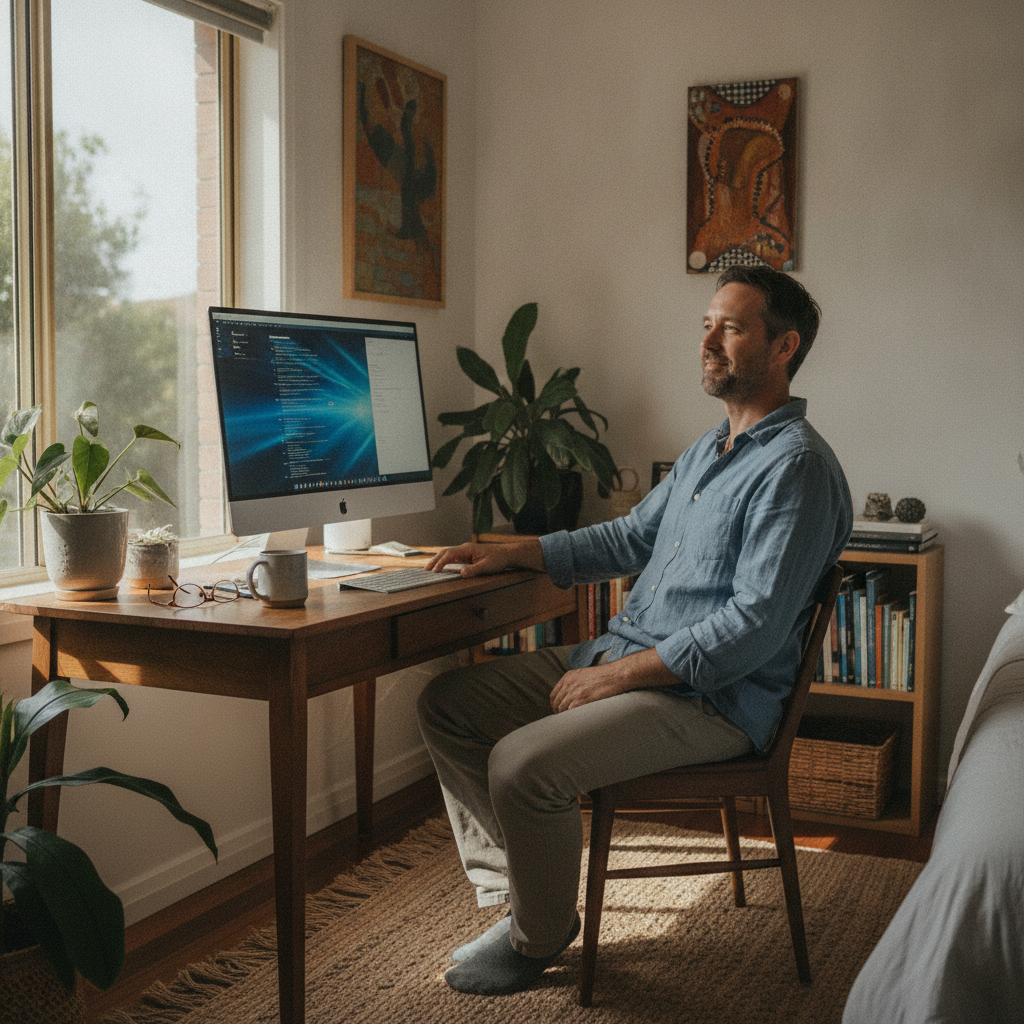 Computer cleaning across New South Wales — a local resident at home with a clean, fast, dust-free computer running cool and quiet
