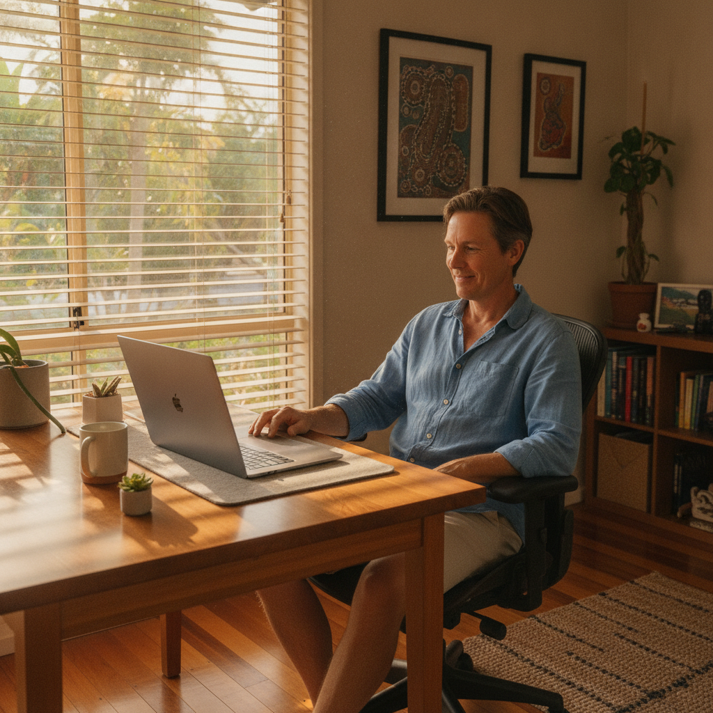 Computer cleaning across Queensland — a local resident at home with a clean, fast, dust-free computer running cool and quiet