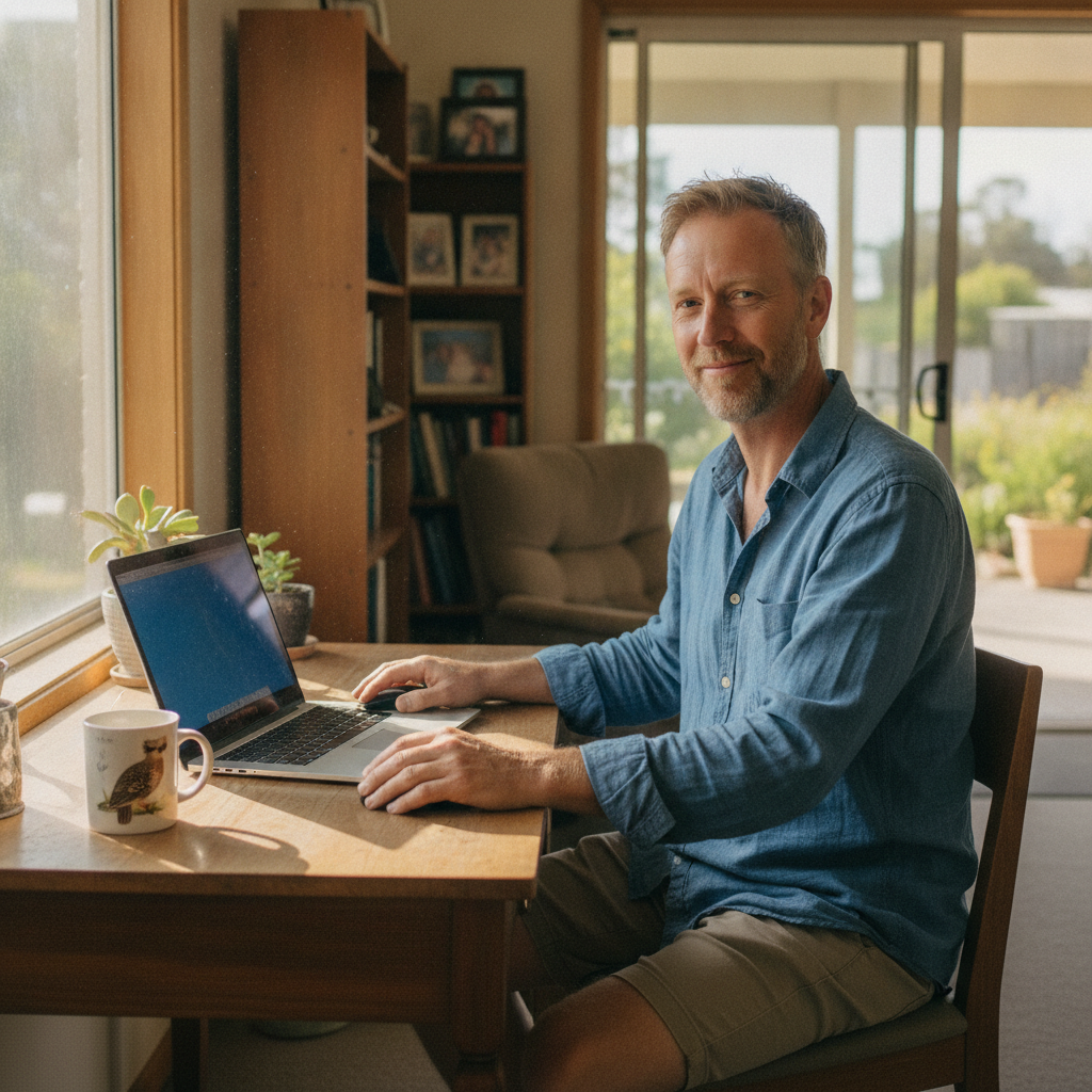 Professional computer clean-out in Summerhill (7250) — a happy Tasmania resident at home with a spotless, fast, quiet machine