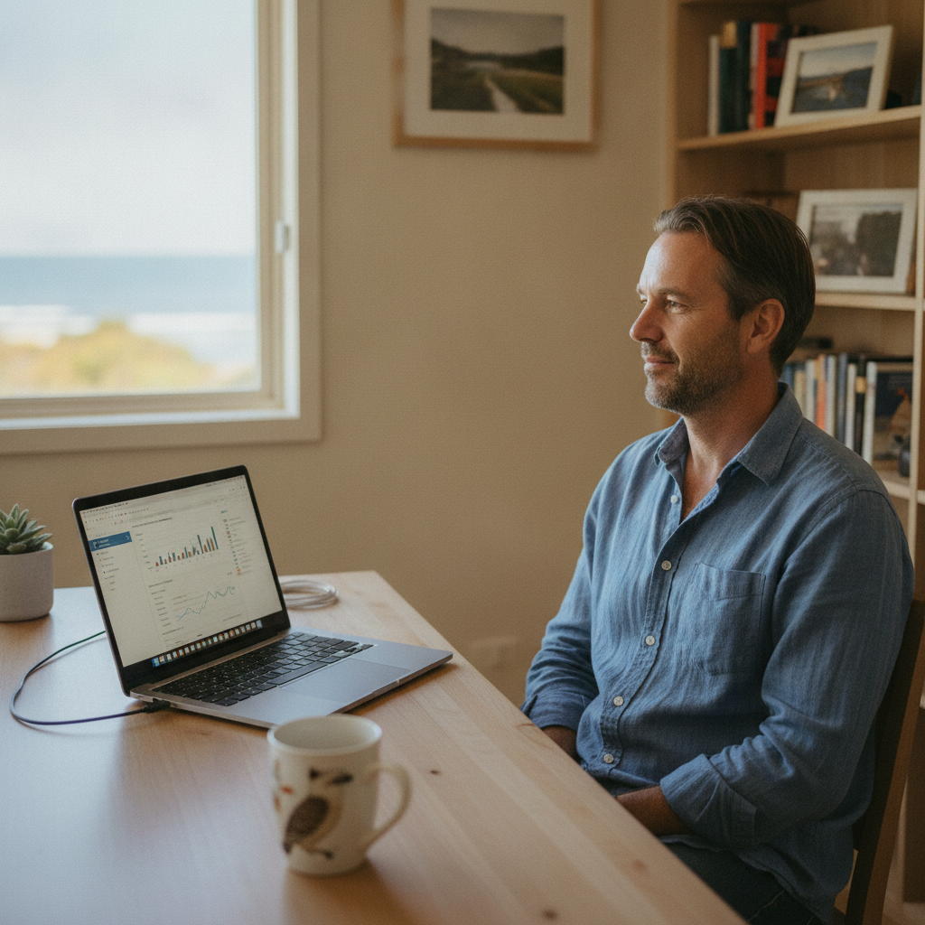 Professional computer clean-out in Sunshine Bay (2536) — a happy New South Wales resident at home with a spotless, fast, quiet machine
