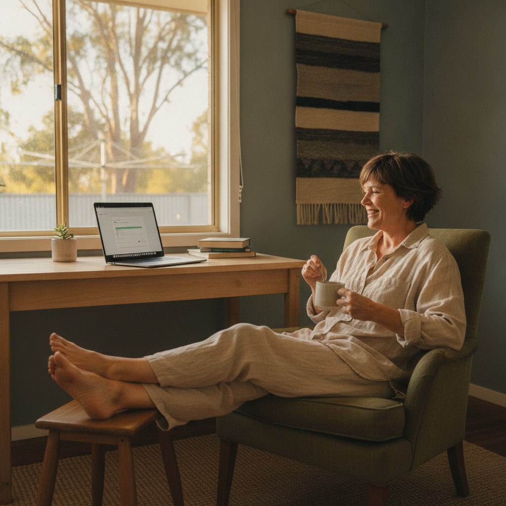 Professional computer clean-out in Suntop (2820) — a happy New South Wales resident at home with a spotless, fast, quiet machine