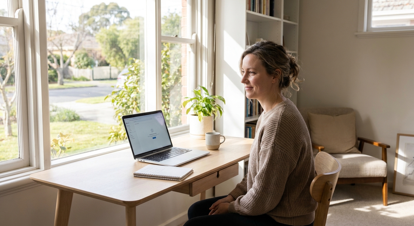 Professional computer clean-out in Surrey Hills (3127) — a happy Victoria resident at home with a spotless, fast, quiet machine