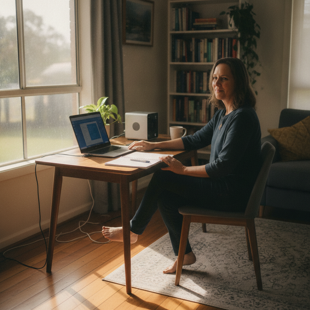 Professional computer clean-out in Sussex Inlet (2540) — a happy New South Wales resident at home with a spotless, fast, quiet machine