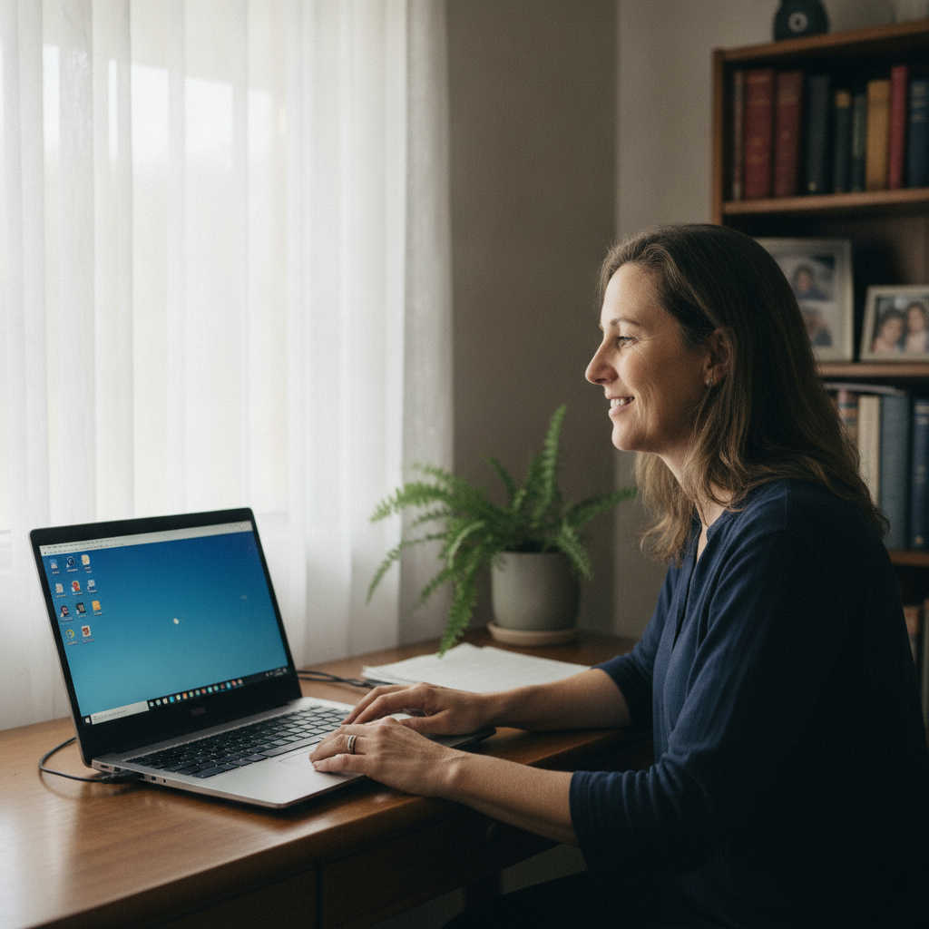 Professional computer clean-out in Sutherland (2232) — a happy New South Wales resident at home with a spotless, fast, quiet machine