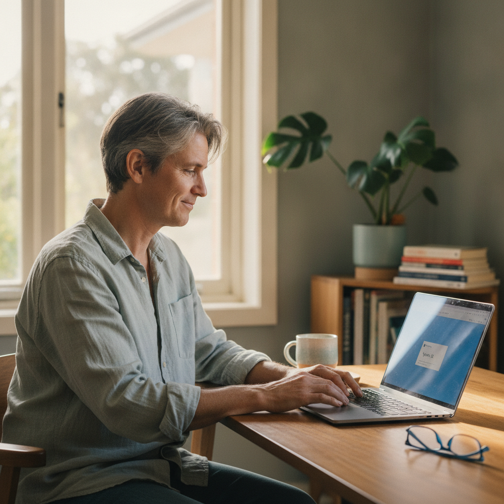 Professional computer clean-out in Swanbourne (6010) — a happy Western Australia resident at home with a spotless, fast, quiet machine