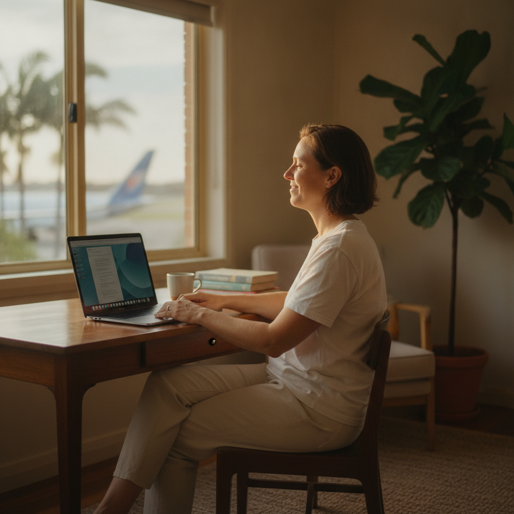 Professional computer clean-out in Sydney International Airport (2020) — a happy New South Wales resident at home with a spotless, fast, quiet machine
