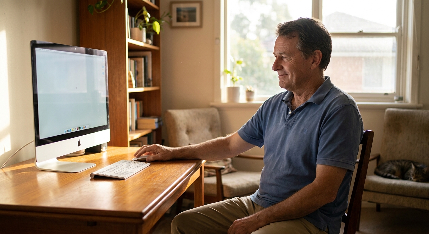 Computer cleaning in Sydney, New South Wales — a local resident at home with a clean, fast, dust-free computer running cool and quiet