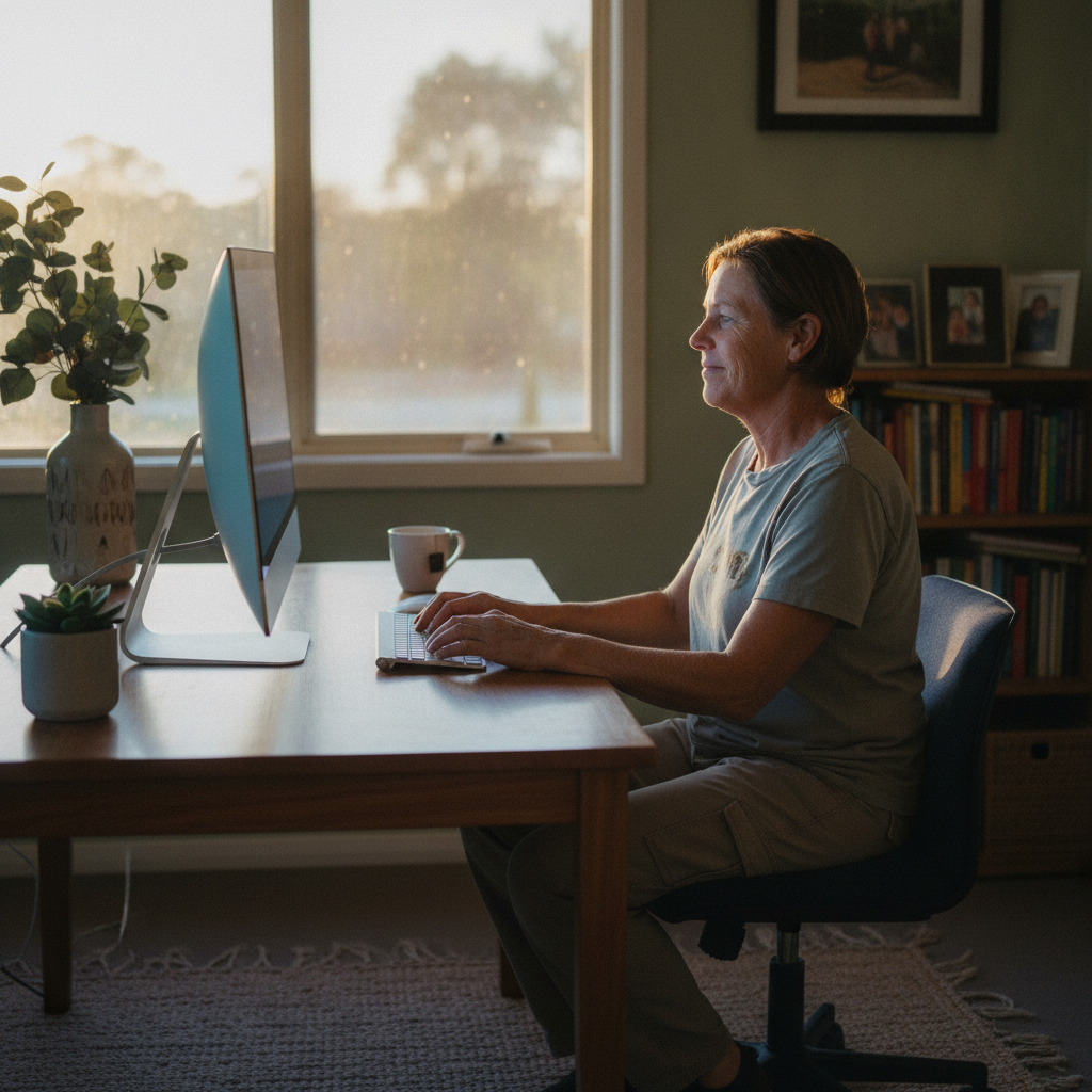 Professional computer clean-out in Tabbimoble (2472) — a happy New South Wales resident at home with a spotless, fast, quiet machine