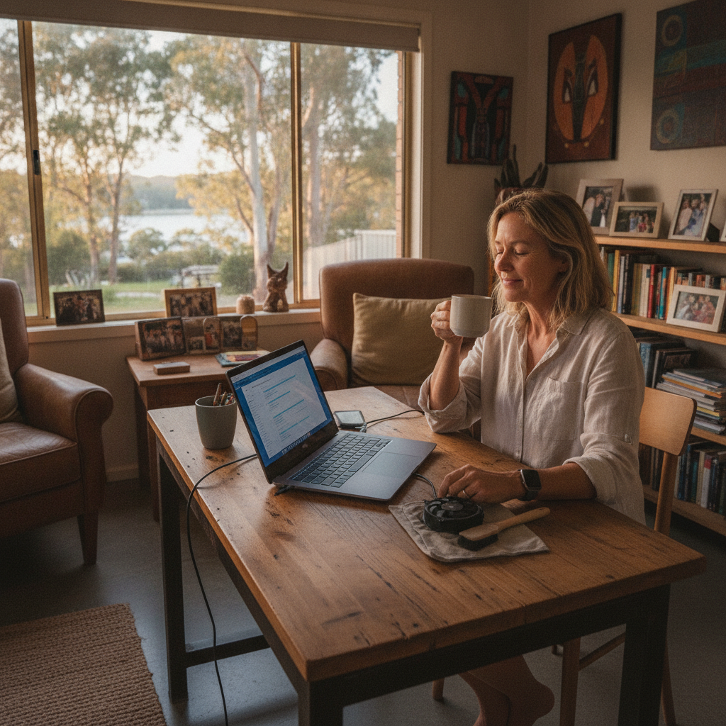 Professional computer clean-out in Tacoma (2259) — a happy New South Wales resident at home with a spotless, fast, quiet machine
