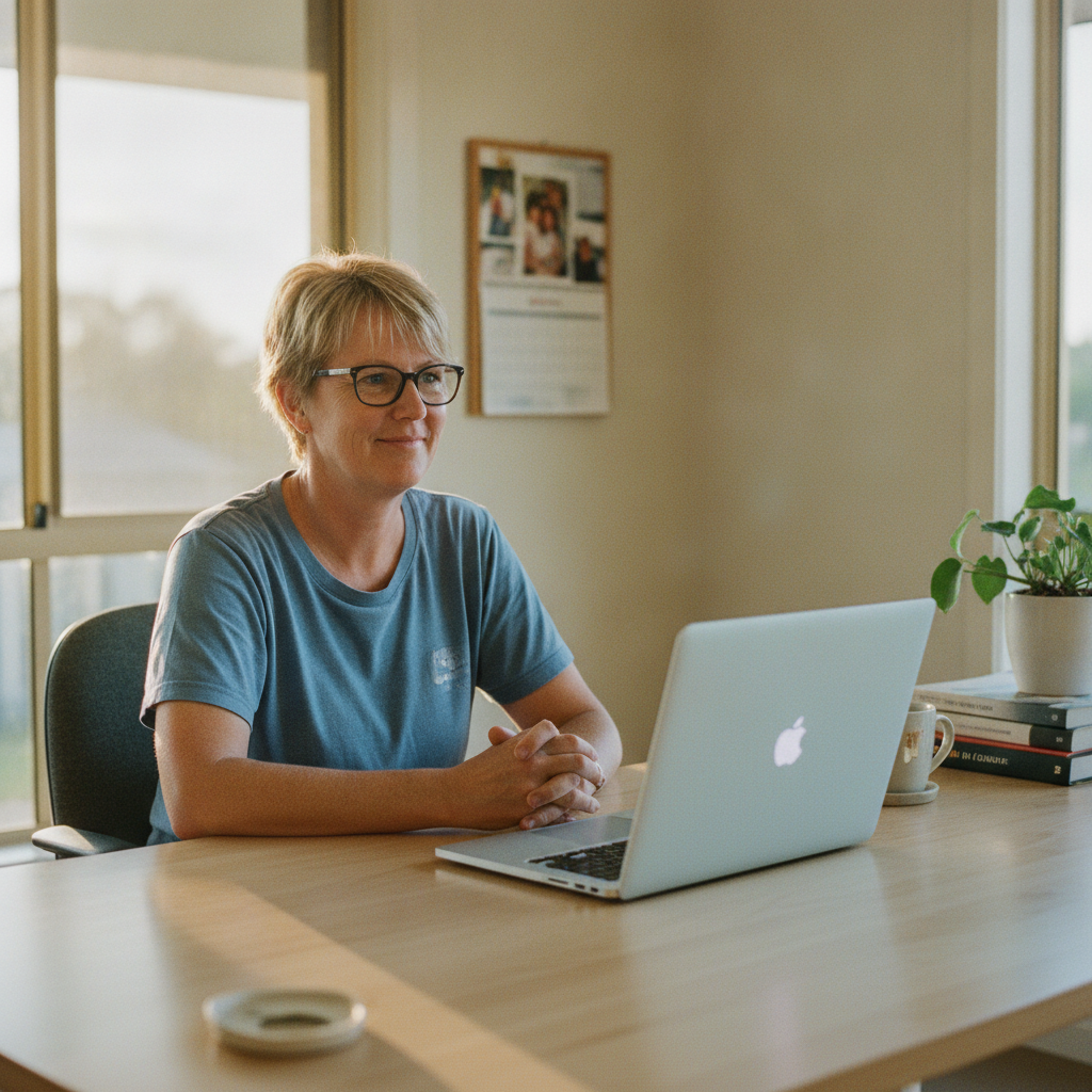 Professional computer clean-out in Tahmoor (2573) — a happy New South Wales resident at home with a spotless, fast, quiet machine