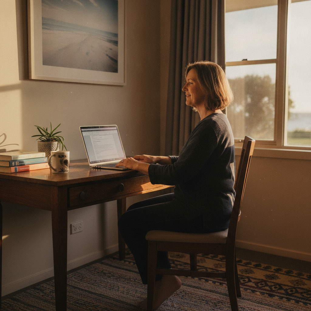 Professional computer clean-out in Talarm (2447) — a happy New South Wales resident at home with a spotless, fast, quiet machine