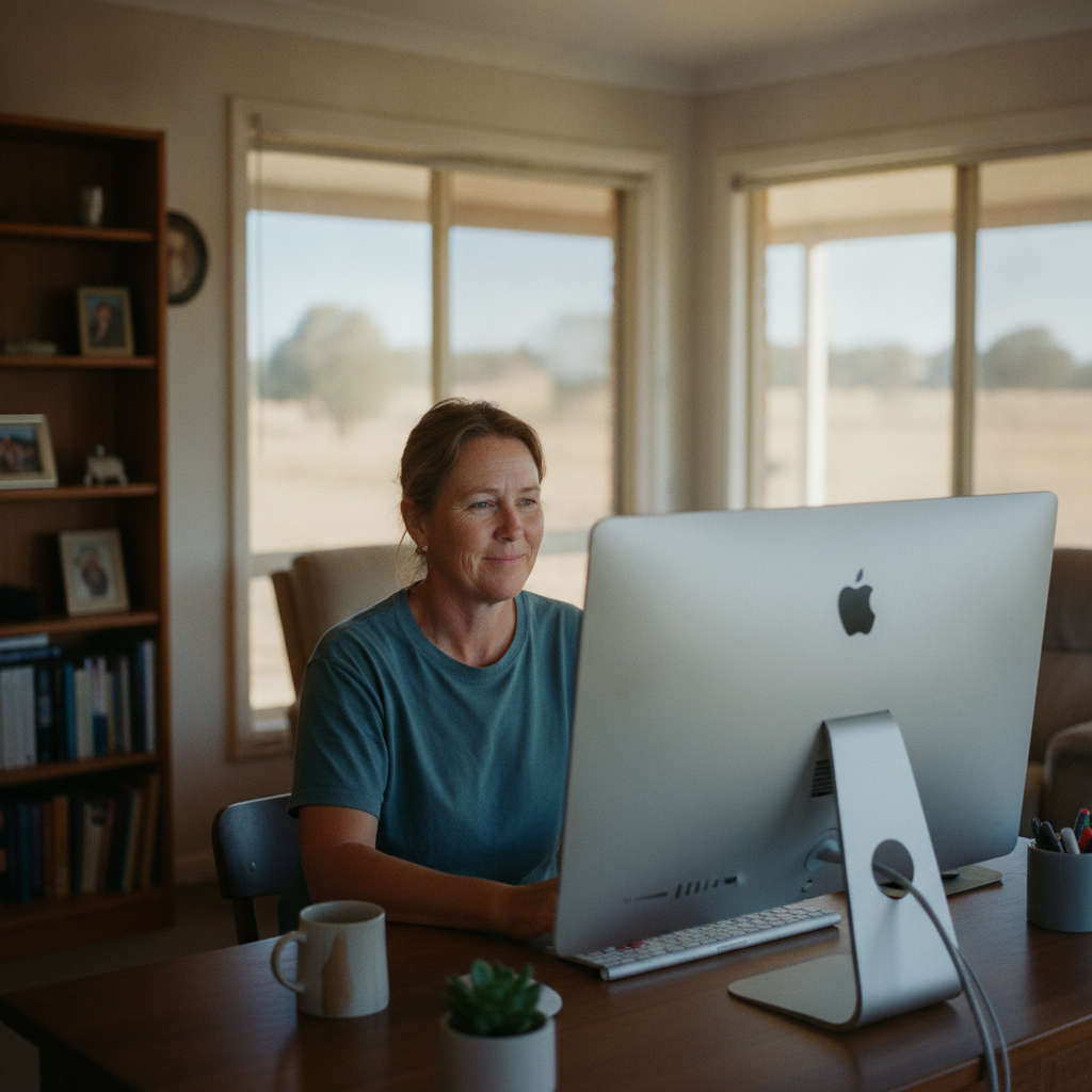 Professional computer clean-out in Tambar Springs (2381) — a happy New South Wales resident at home with a spotless, fast, quiet machine
