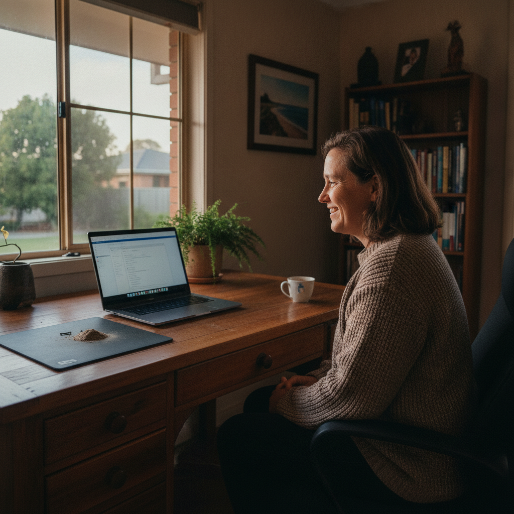 Professional computer clean-out in Taperoo (5017) — a happy South Australia resident at home with a spotless, fast, quiet machine