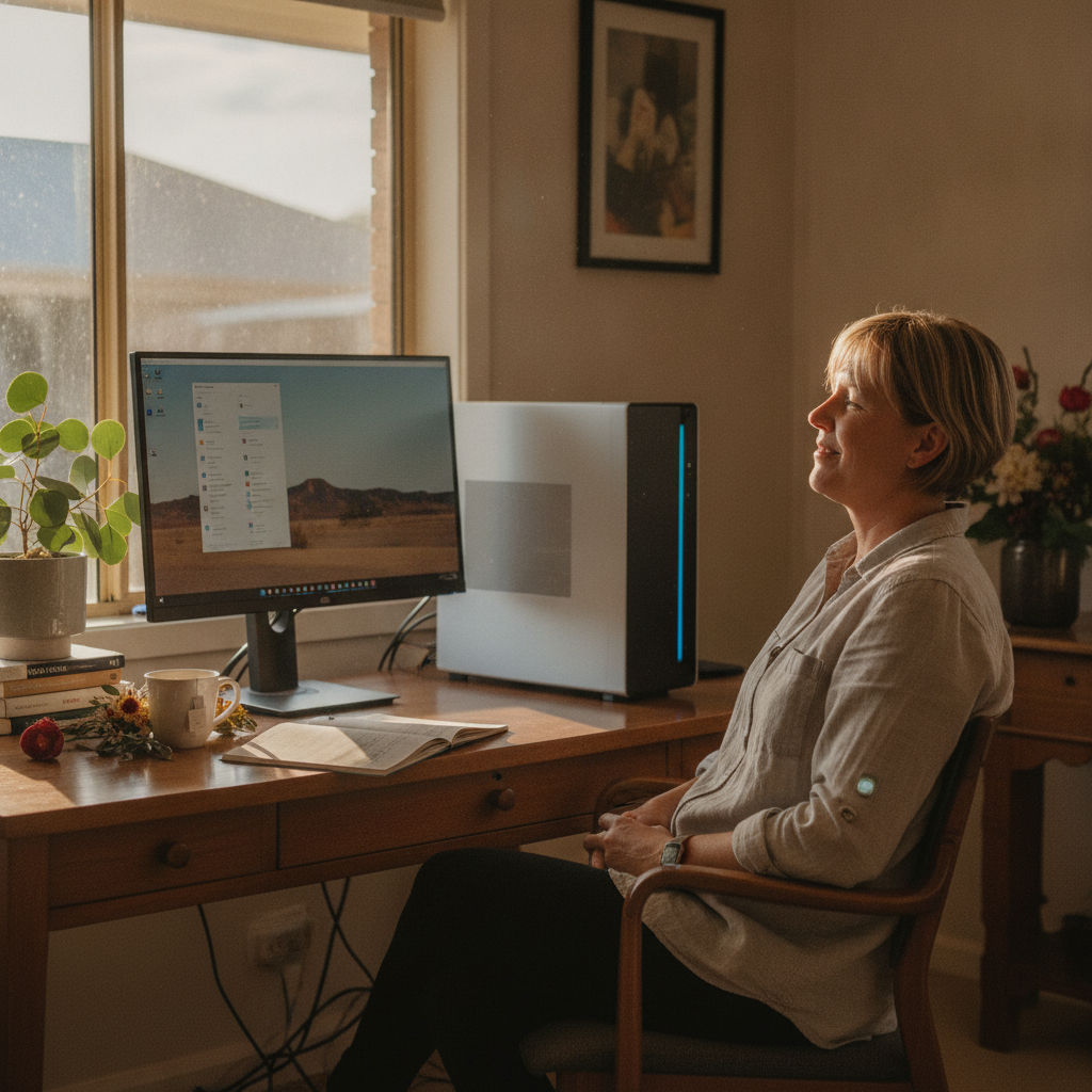 Professional computer clean-out in Tarago (2580) — a happy New South Wales resident at home with a spotless, fast, quiet machine
