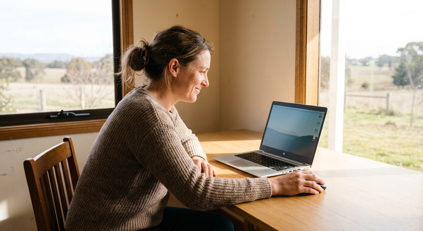 Professional computer clean-out in Tarrawarra (3775) — a happy Victoria resident at home with a spotless, fast, quiet machine