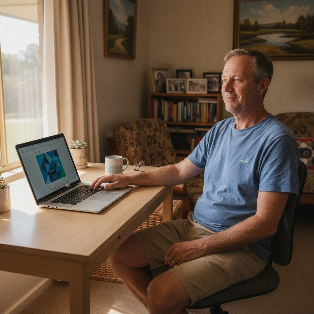 Professional computer clean-out in Tarriaro (2390) — a happy New South Wales resident at home with a spotless, fast, quiet machine
