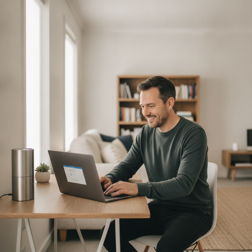 Professional computer clean-out in Tatton (2650) — a happy New South Wales resident at home with a spotless, fast, quiet machine