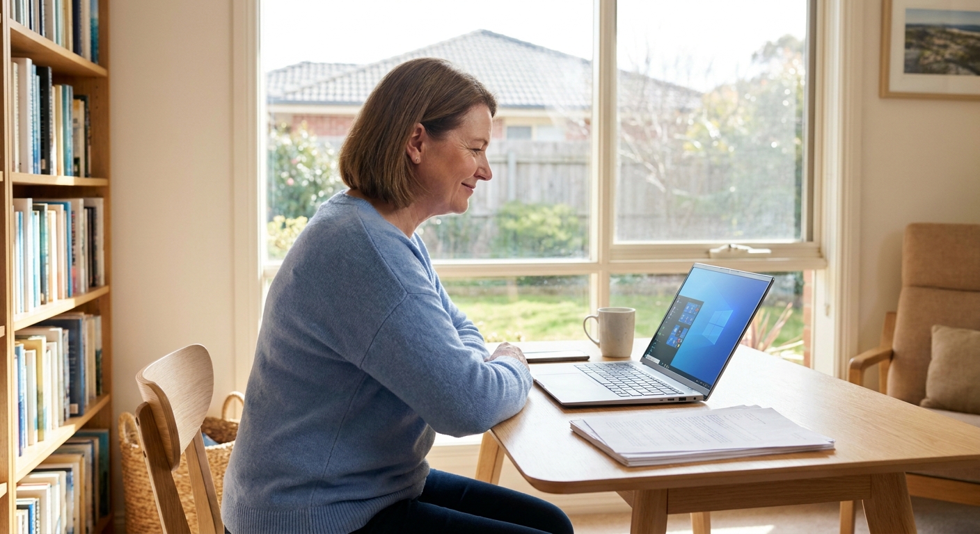 Professional computer clean-out in Templestowe (3106) — a happy Victoria resident at home with a spotless, fast, quiet machine