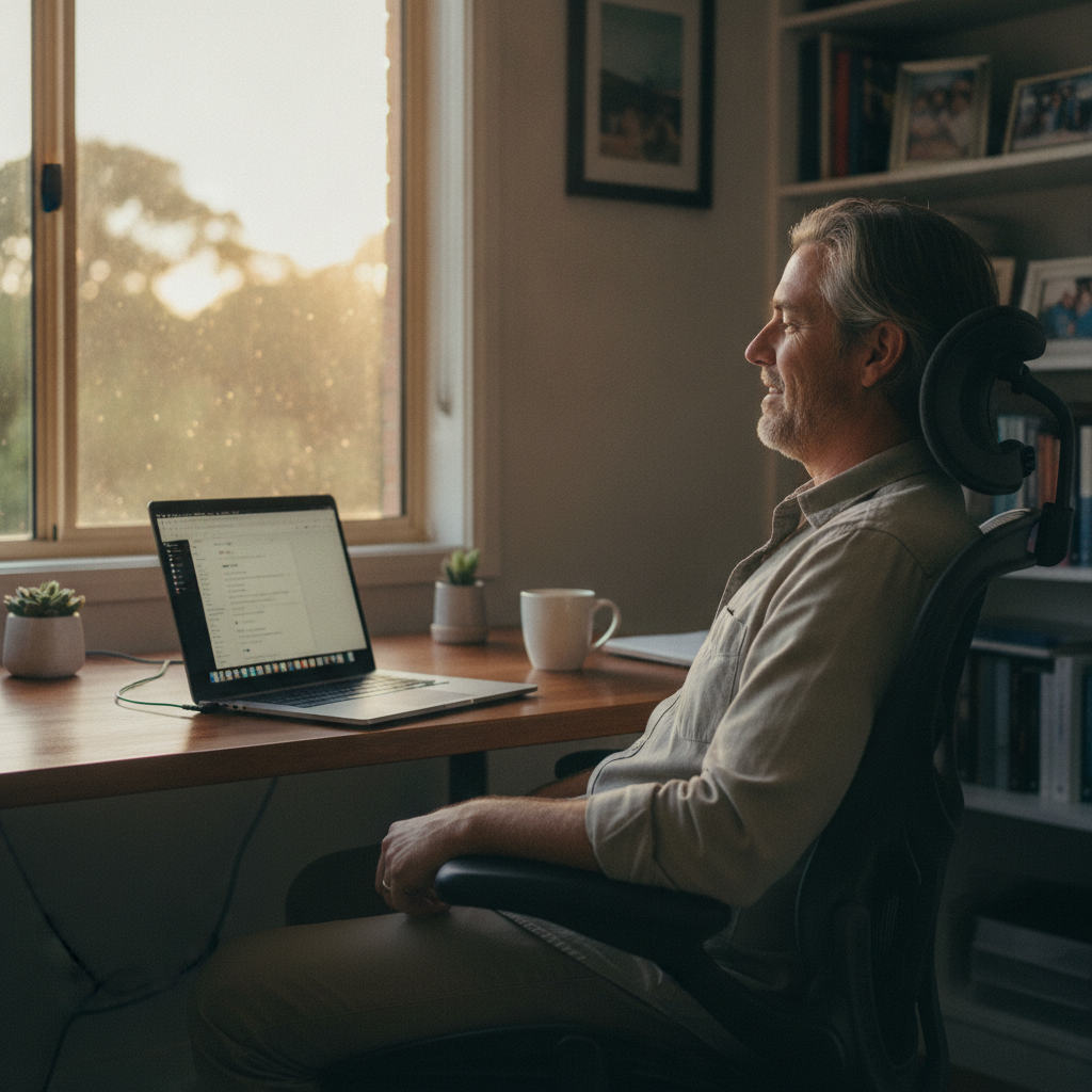 Professional computer clean-out in Tennyson (2754) — a happy New South Wales resident at home with a spotless, fast, quiet machine