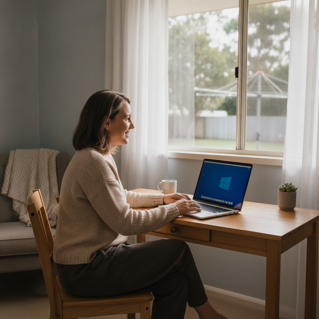 Professional computer clean-out in Tennyson (4105) — a happy Queensland resident at home with a spotless, fast, quiet machine