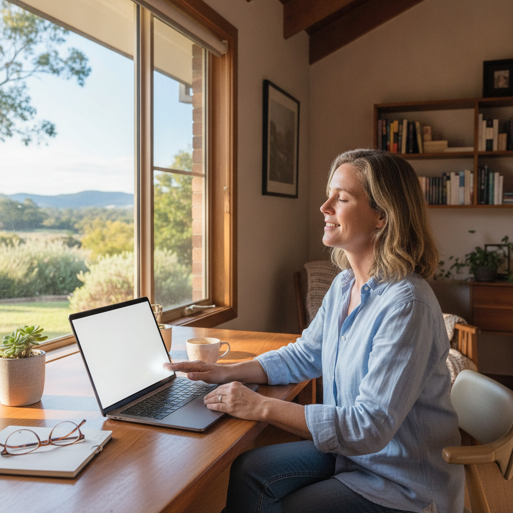 Professional computer clean-out in Tenterden (2365) — a happy New South Wales resident at home with a spotless, fast, quiet machine
