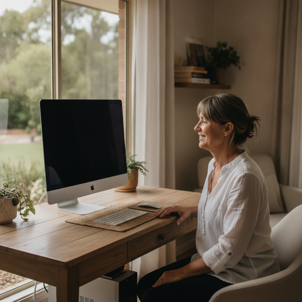 Professional computer clean-out in Terramungamine (2830) — a happy New South Wales resident at home with a spotless, fast, quiet machine