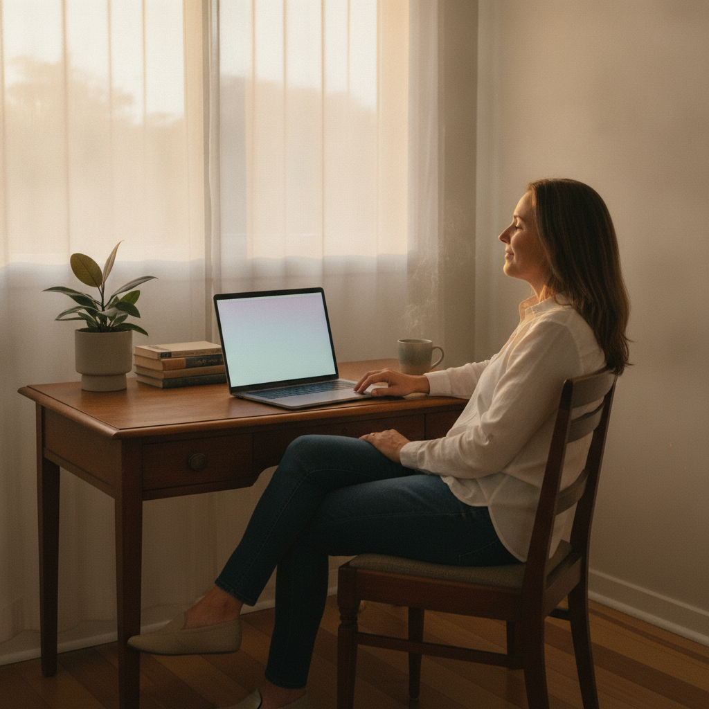 Professional computer clean-out in Teven (2478) — a happy New South Wales resident at home with a spotless, fast, quiet machine