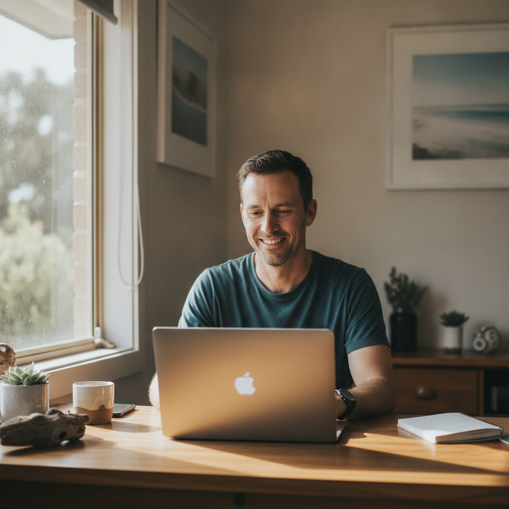 Professional computer clean-out in The Bight (2429) — a happy New South Wales resident at home with a spotless, fast, quiet machine