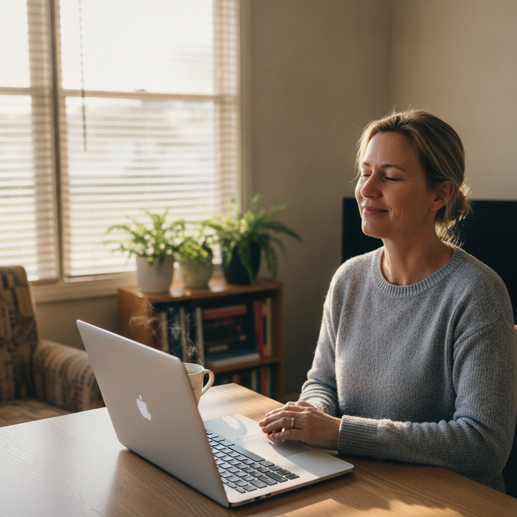 Professional computer clean-out in The Glen (2476) — a happy New South Wales resident at home with a spotless, fast, quiet machine