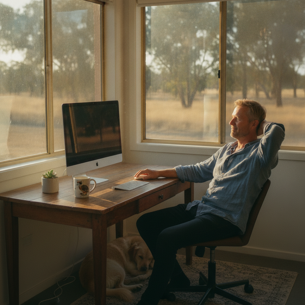 Professional computer clean-out in The Gulf (2371) — a happy New South Wales resident at home with a spotless, fast, quiet machine