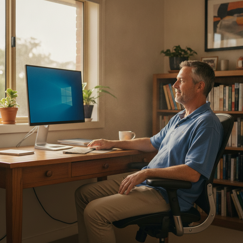 Professional computer clean-out in The Levels (5095) — a happy South Australia resident at home with a spotless, fast, quiet machine