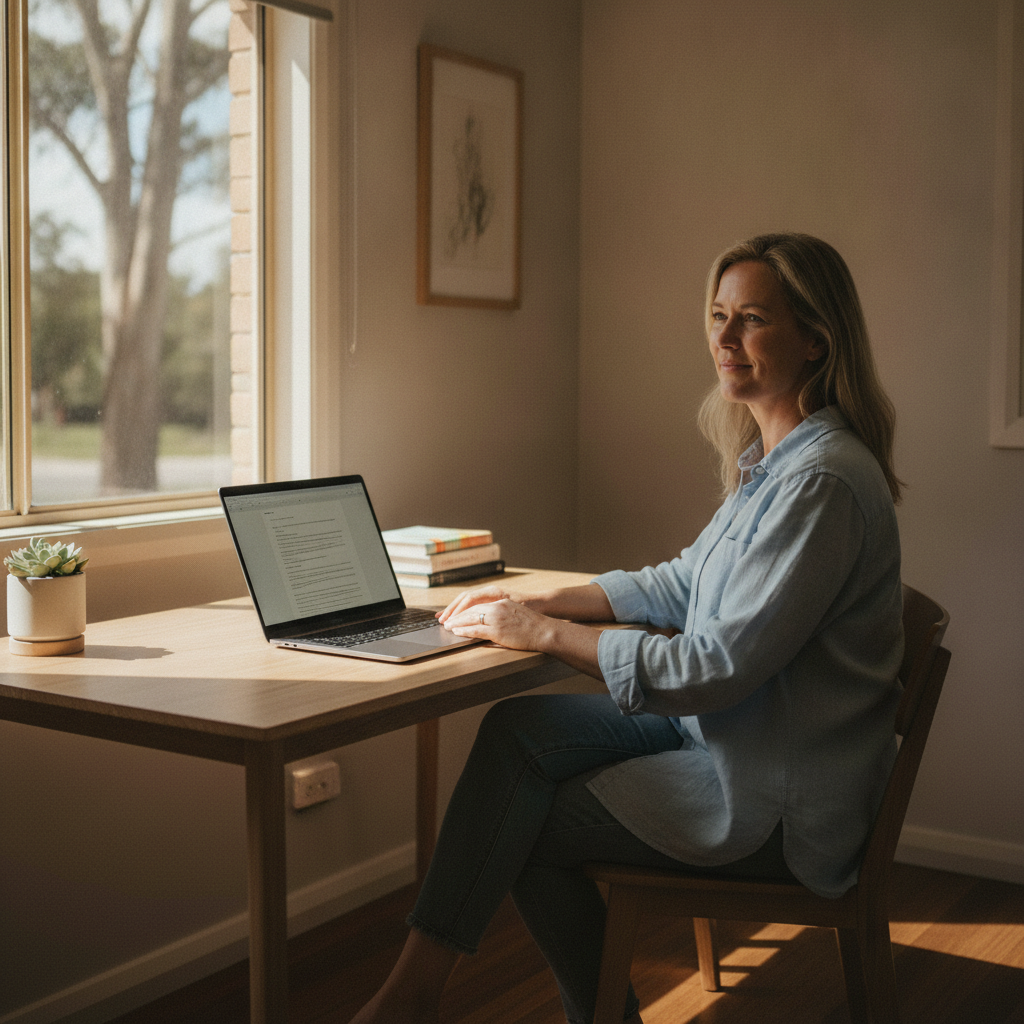 Professional computer clean-out in The Oaks (2570) — a happy New South Wales resident at home with a spotless, fast, quiet machine