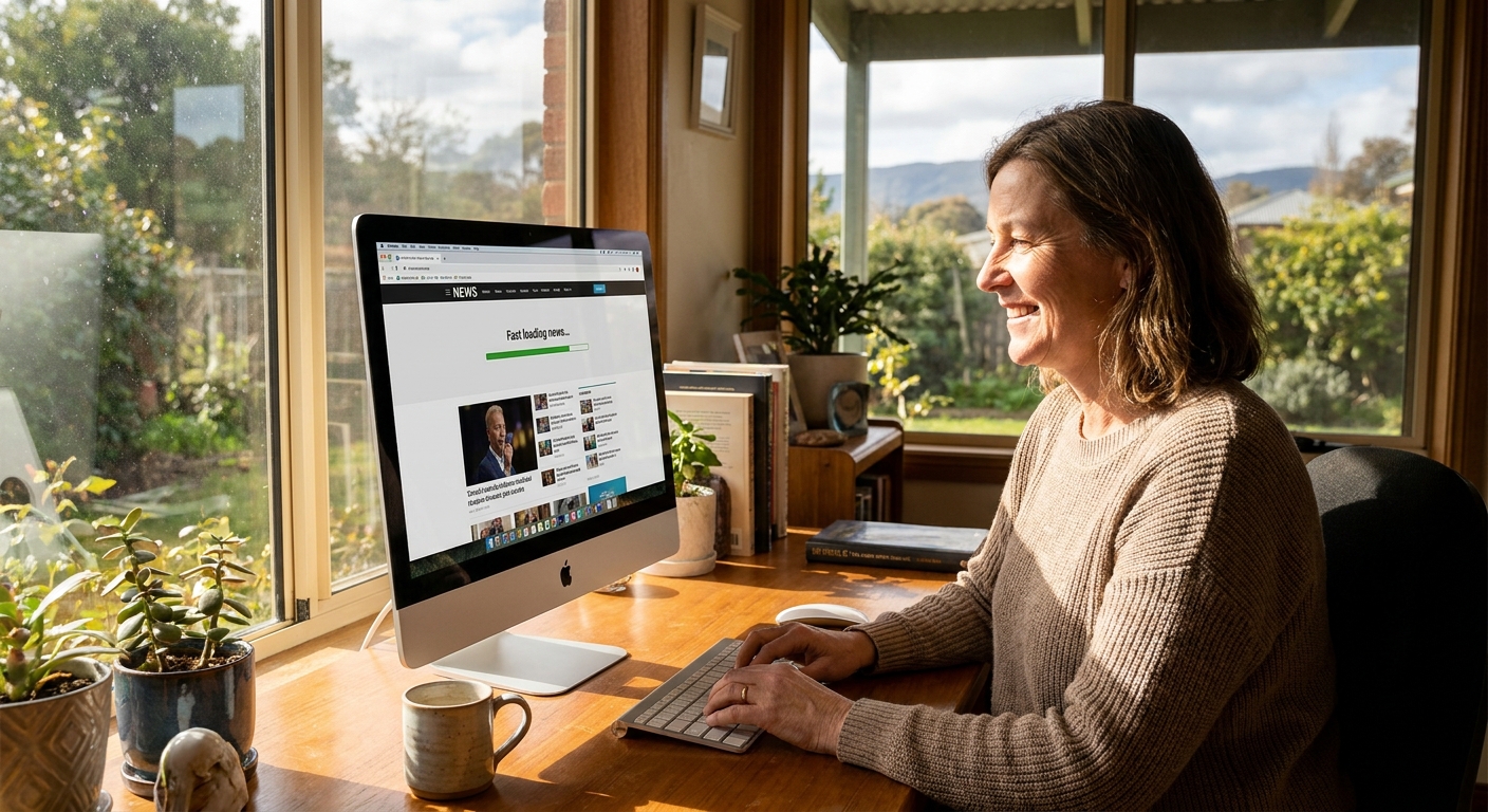 Professional computer clean-out in The Patch (3792) — a happy Victoria resident at home with a spotless, fast, quiet machine