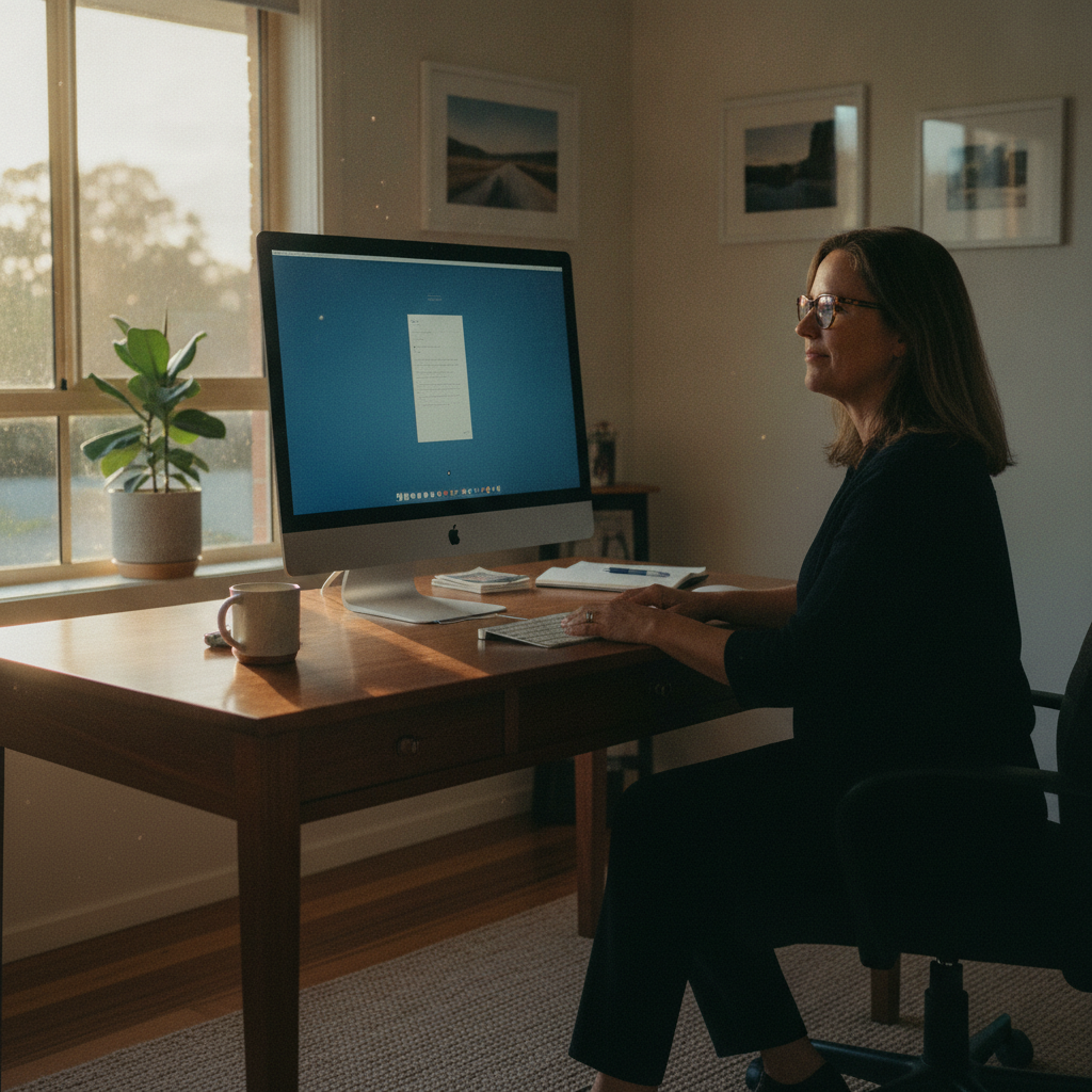 Professional computer clean-out in Thornlands (4164) — a happy Queensland resident at home with a spotless, fast, quiet machine