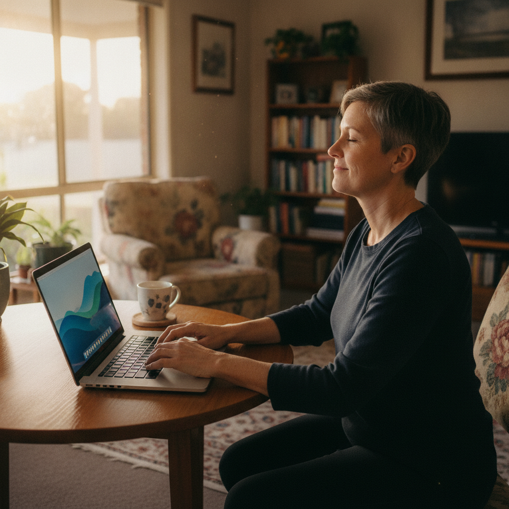 Professional computer clean-out in Thurgoona (2640) — a happy New South Wales resident at home with a spotless, fast, quiet machine