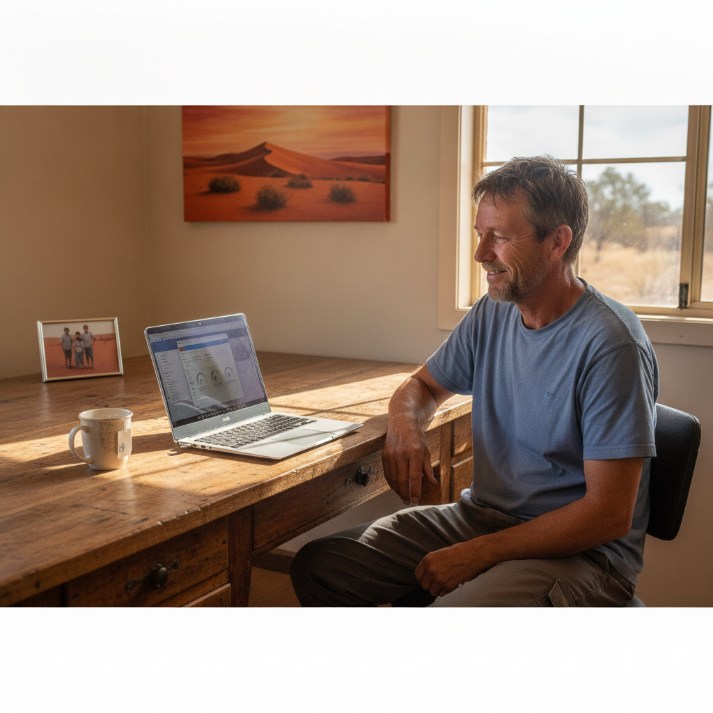 Professional computer clean-out in Tibooburra (2880) — a happy New South Wales resident at home with a spotless, fast, quiet machine